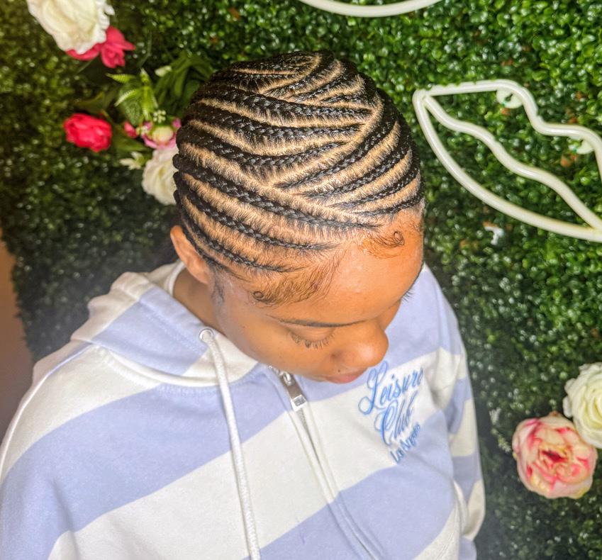 Stitch braid cornrows top view at Braids by estal